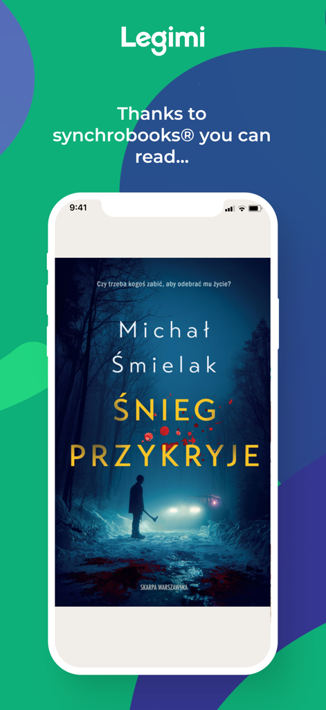 Smartphone, das ein E-Book in der Legimi-App mit hervorgehobenem Text für Synchrobooks anzeigt