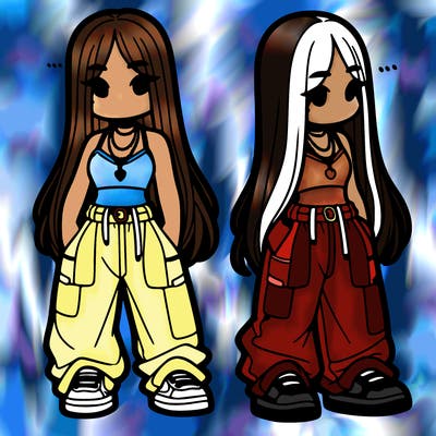 girl in baggy pants crop top and long hair