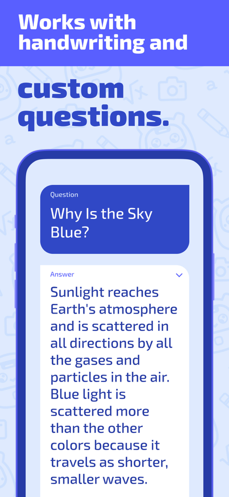 Study AI: Math Homework Helper - Study AI app screen showing an answer to a science question about why the sky is blue
