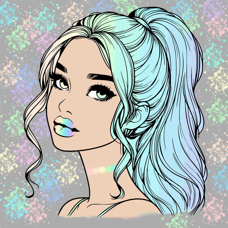 realistic girl with a ponytail on her hair and lips