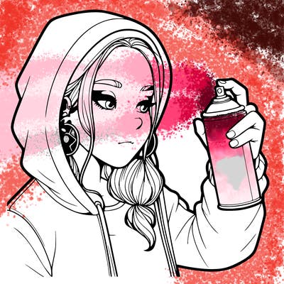 a realistic girl, spray painting