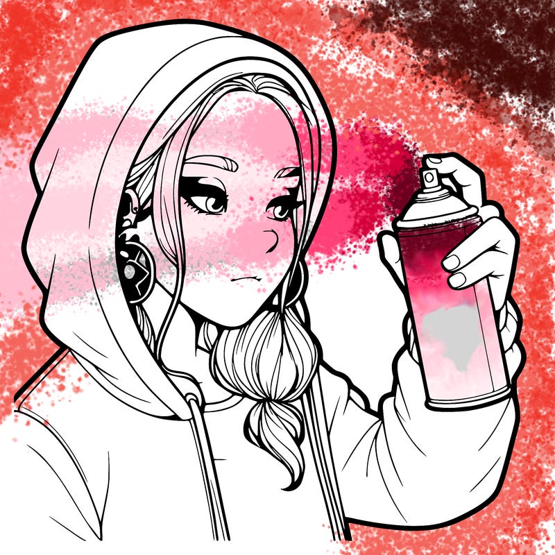 a realistic girl, spray painting