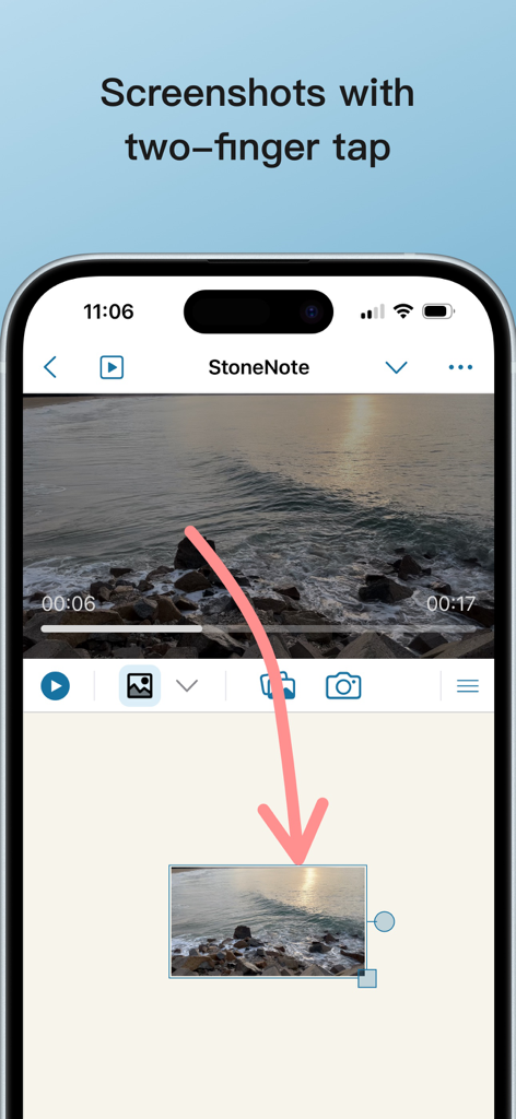 StoneNote - Video Study Note - Capture video screenshots with a two finger tap and drag them into notes in StoneNote