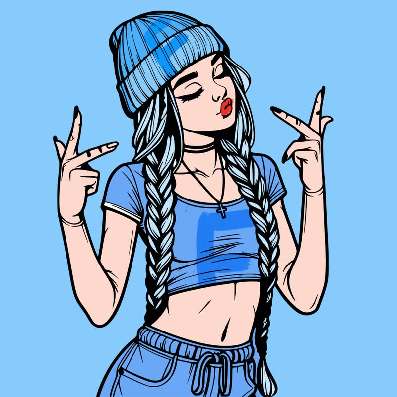 realistic teenage girl with braids and a beanie and crop top doing 🫶🏼