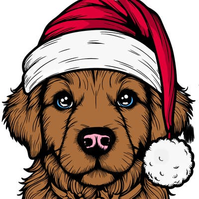 realistic dog with a christmas hat