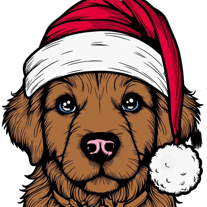 realistic dog with a christmas hat
