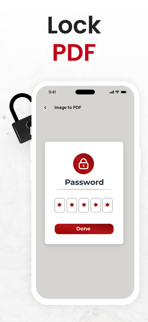 User interface for setting a password to lock a PDF document