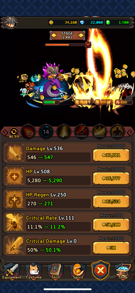 Dragon Slayer IDLE RPG - Gameplay screen of Dragon Slayer IDLE RPG featuring pixel art combat and a character stat upgrade menu.