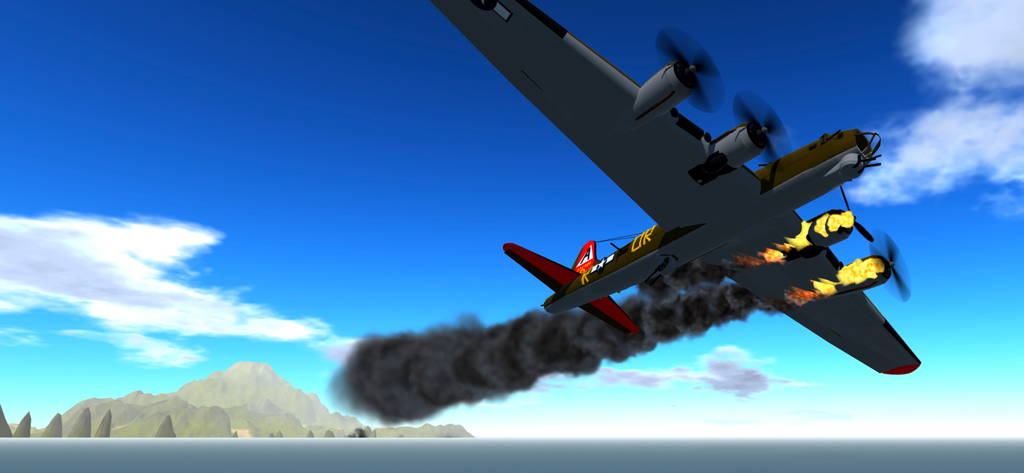 SimplePlanes - A vintage bomber with engines on fire trailing smoke in SimplePlanes