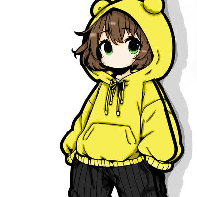 anime girl with a big baggy hoodie and baggy pants