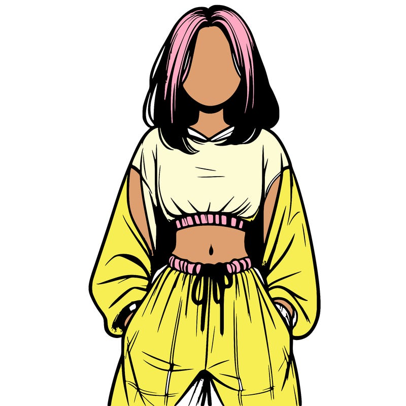 realistic girl faceless with baggy pants and a crop top