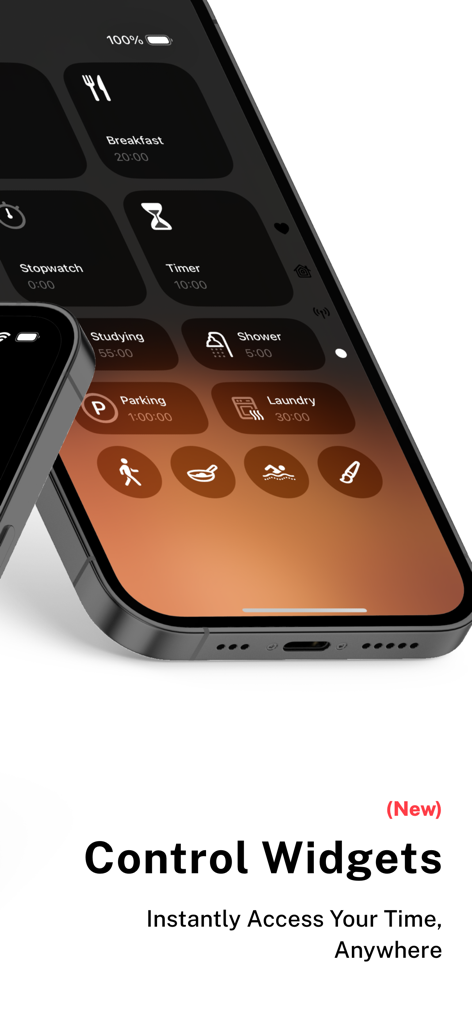 Timeris - Multi Timer Widgets - iPhone screen displaying customizable iOS 18 control center widgets for the Timeris app