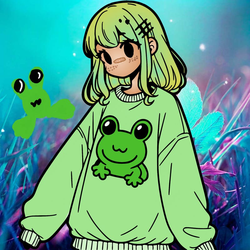 girl wearing frogging sweatshirt