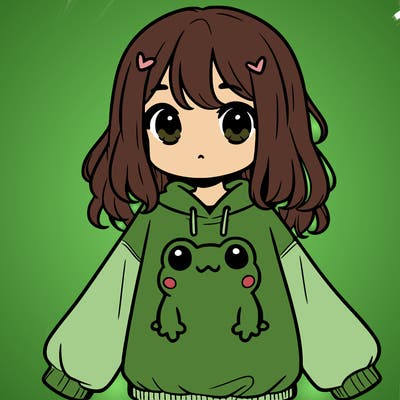 girl wearing frogging sweatshirt