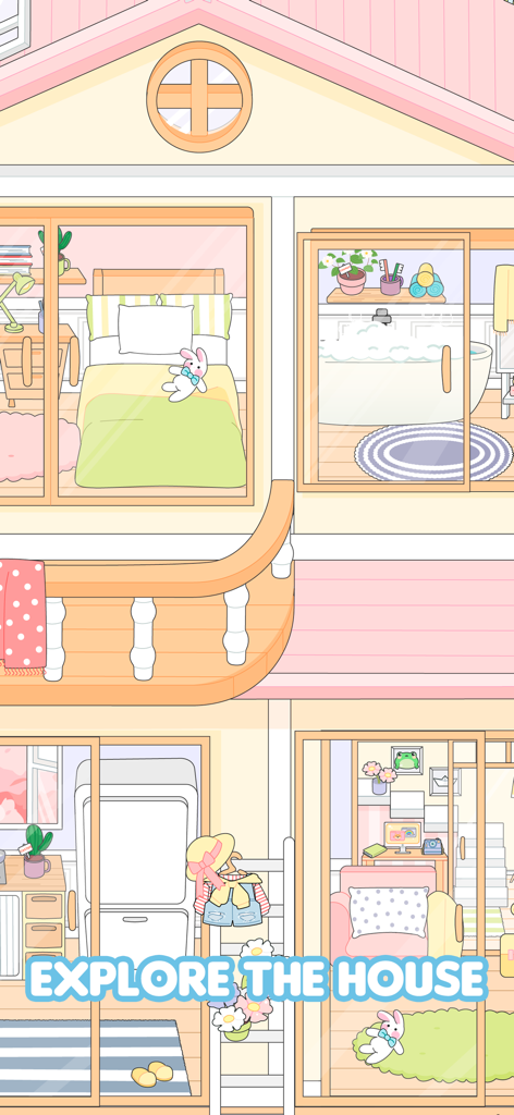 Baby Idol Care & Dress Up - Pastel virtual dollhouse with decorated bedroom bathroom and living room areas