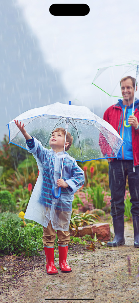 Sound Touch - Seasons (School) - A young boy in a raincoat and red boots holding an umbrella during a rainy day