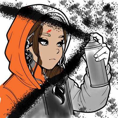 a realistic girl, spray painting