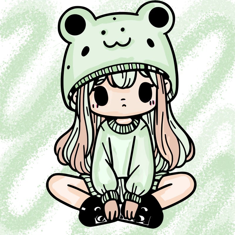 a girl wearing a frog hat and some frog socks