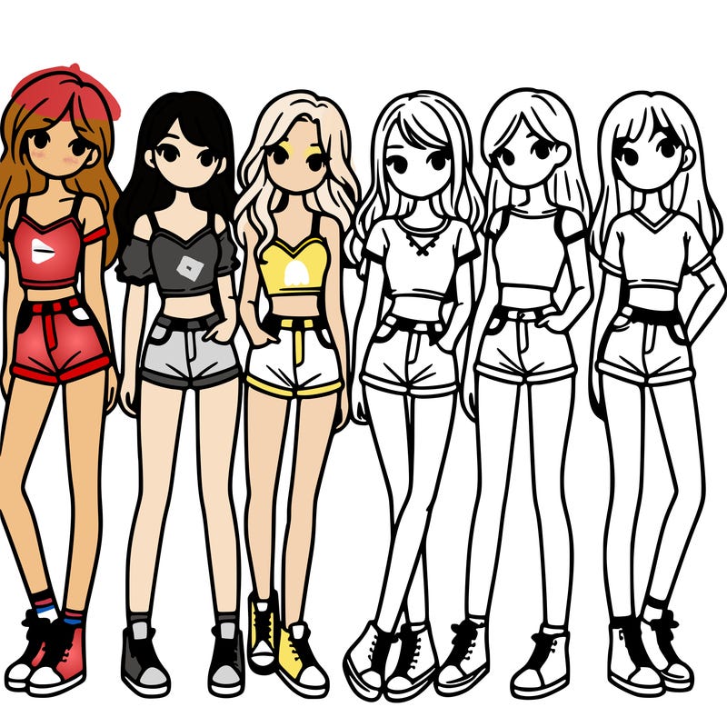a group of girls wearing crop tops and shorts