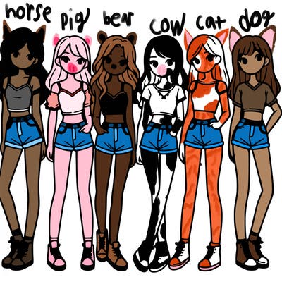 a group of girls wearing crop tops and shorts