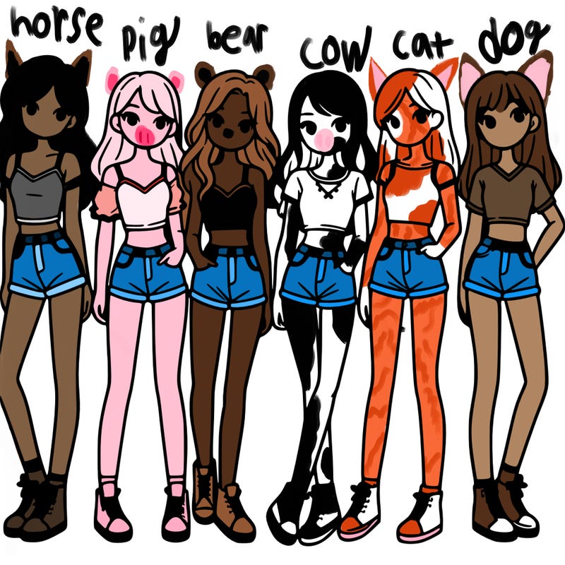 a group of girls wearing crop tops and shorts