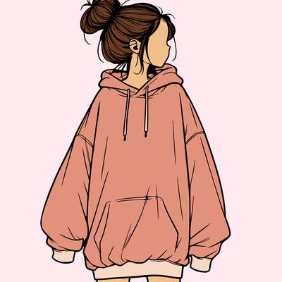 realistic girl with a oversized sweatshirt on and a bun