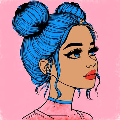 realistic girl with buns on the top of her head