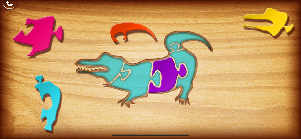 1 + 2 = 3 Jungle Puzzle - Jeu éducatif de puzzle pour enfants montrant une forme de crocodile remplie de pièces colorées