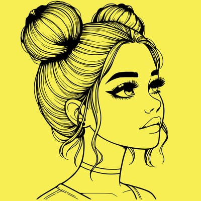 realistic girl with buns on the top of her head
