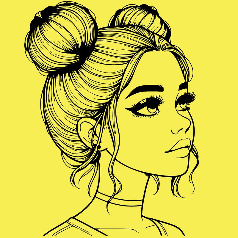 realistic girl with buns on the top of her head