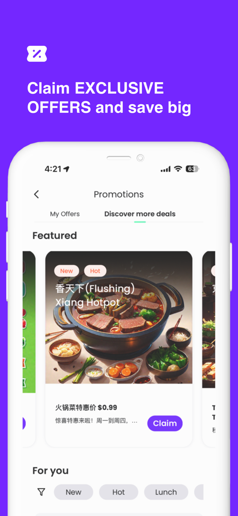 Minitable - A smartphone displaying the Minitable app promotions page with exclusive restaurant offers and deals.