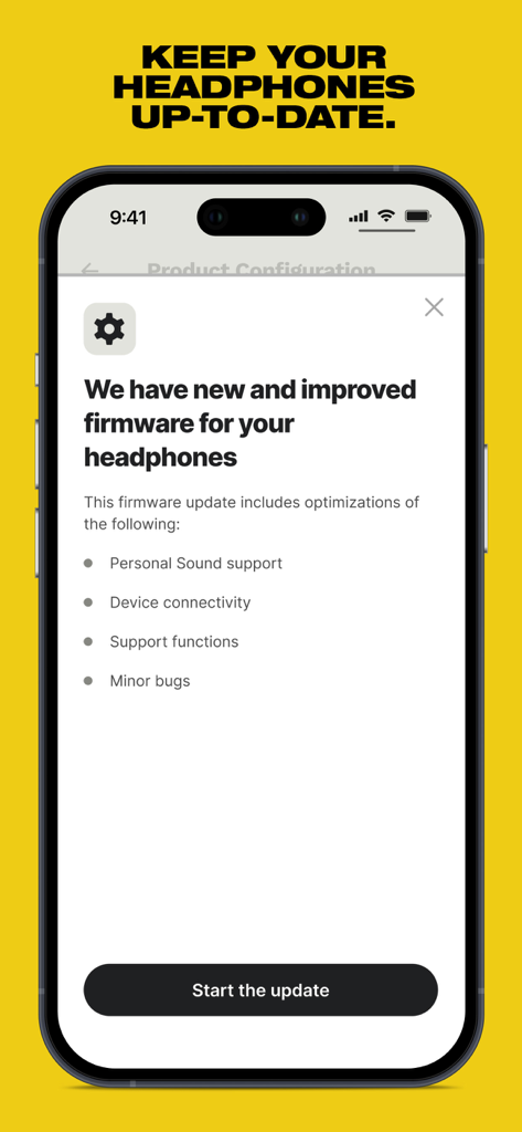 Skullcandy - Skullcandy app screen showing a firmware update notification for headphones