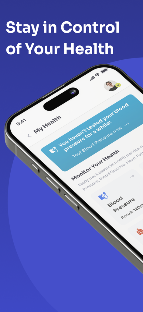 ChughtaiLab app interface for monitoring health metrics and blood pressure tracking