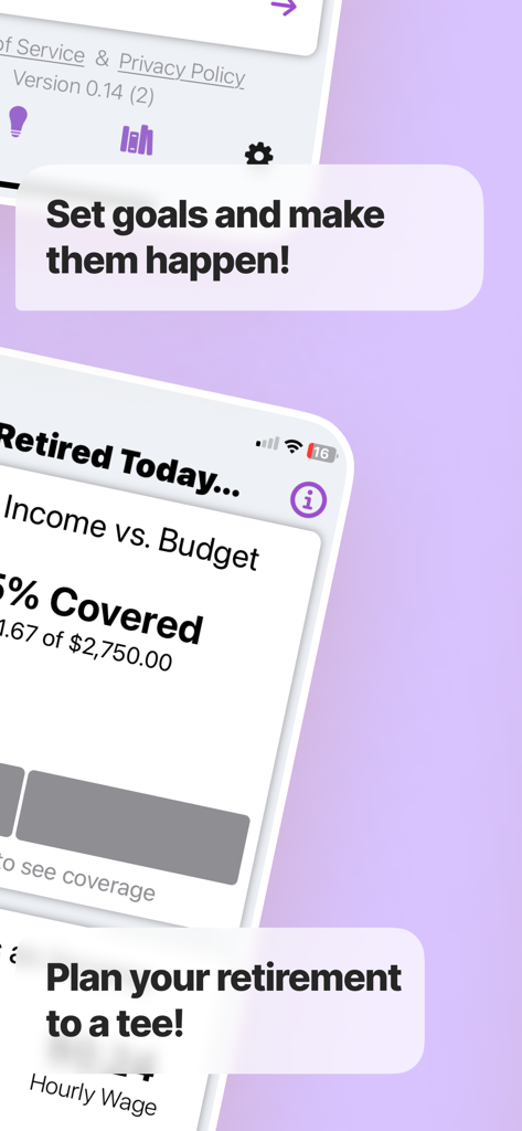 Savee - Plan For The Future - Savee app interface showing financial goal setting and retirement planning tools
