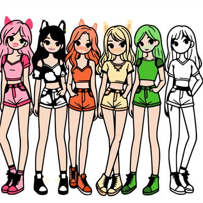 a group of girls wearing crop tops and shorts