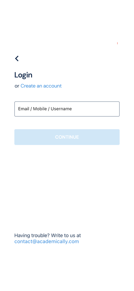 Academically - Login screen of the Academically app for healthcare professional exam preparation