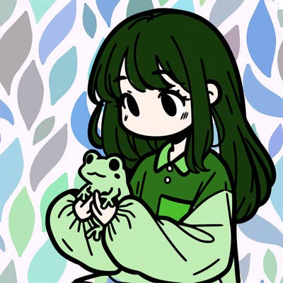 girl with long hair and a oversized shirt. and she is holding a frog