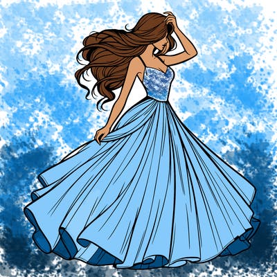 realistic woman with dress flowing in the wind