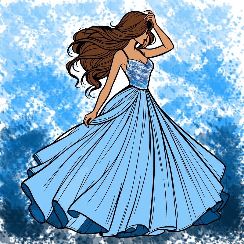 realistic woman with dress flowing in the wind