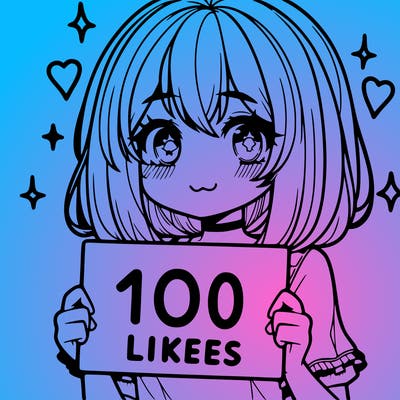 anima girl holding a 100 likes sign in her hand