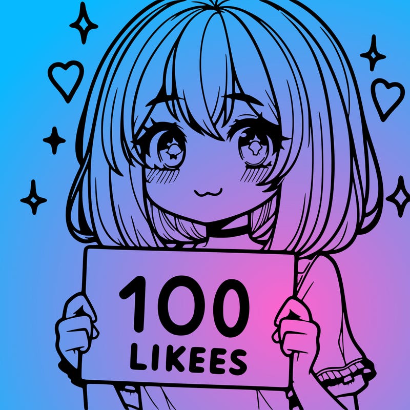 anima girl holding a 100 likes sign in her hand