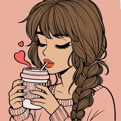 realistic girl drinking coffee