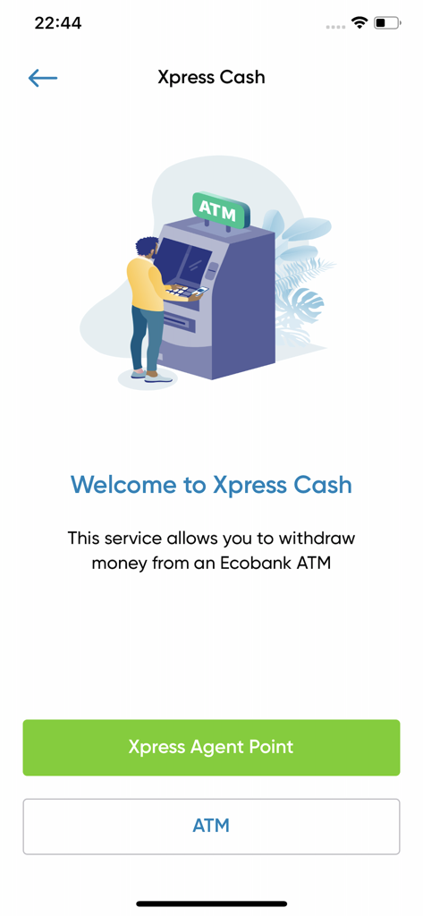 Ecobank Mobile App - Ecobank Mobile App Xpress Cash screen for cardless ATM withdrawals
