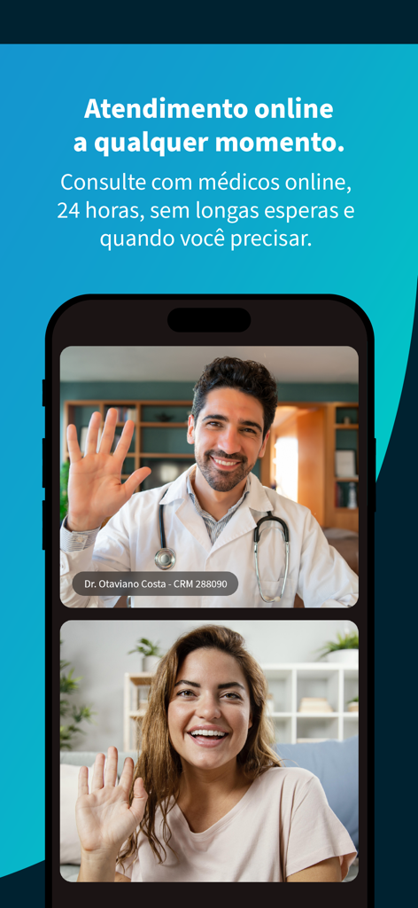 Médico24hs - Teleconsulta - Una pantalla móvil que muestra una consulta por video entre un médico y un paciente en la aplicación Medico24hs.