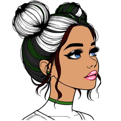 realistic girl with buns on the top of her head