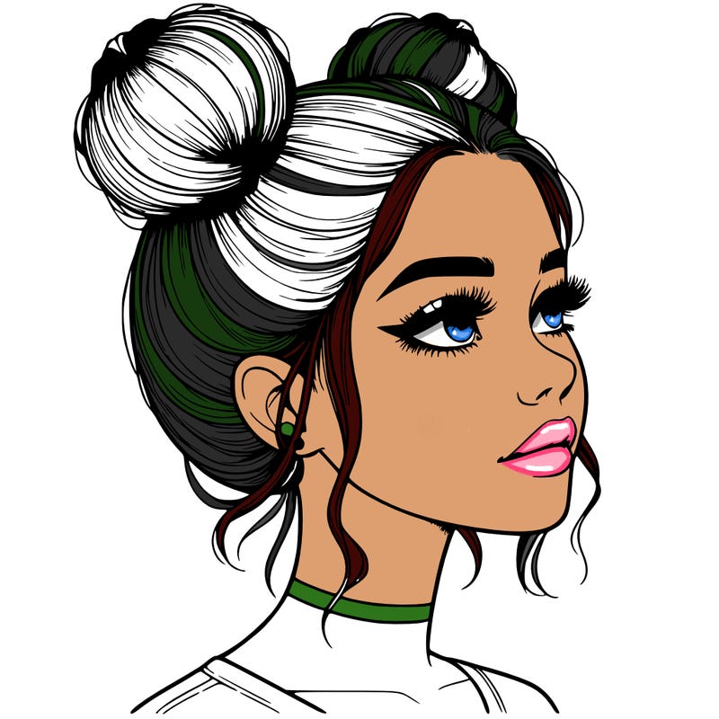 realistic girl with buns on the top of her head
