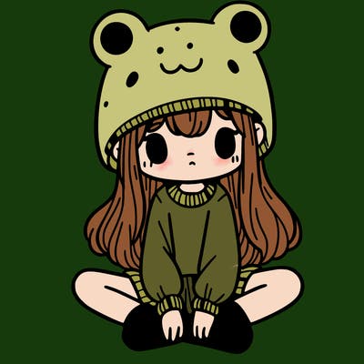 a girl wearing a frog hat and some frog socks