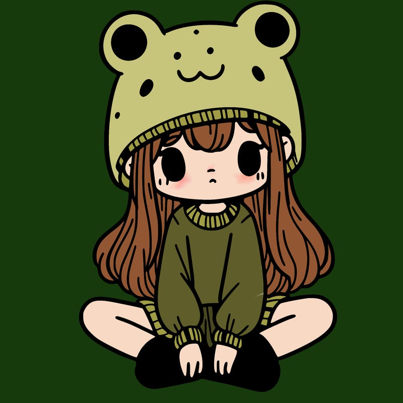 a girl wearing a frog hat and some frog socks