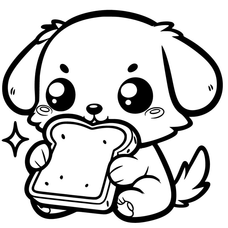 a puppy eating toast chibi