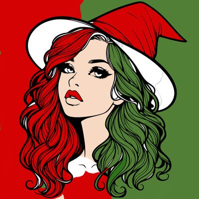 realistic witch girl with wavy hair and lips